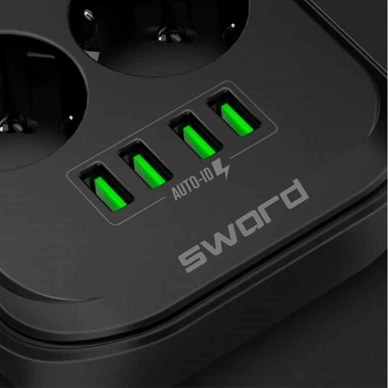 SWORD 6 Prizli + 4 USB Girişli Uzatma Kablosu ( 2 mt )